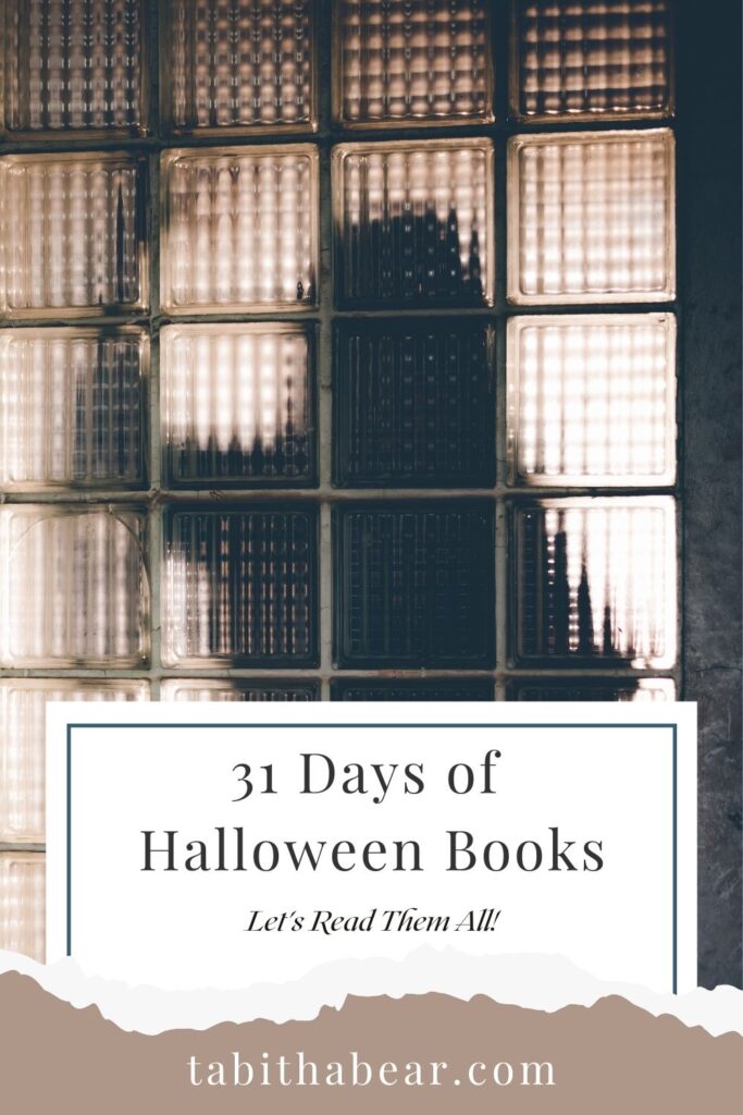 A silhouette against a textured, glass wall. It emphasizes the mysterious aspect of Halloween books.