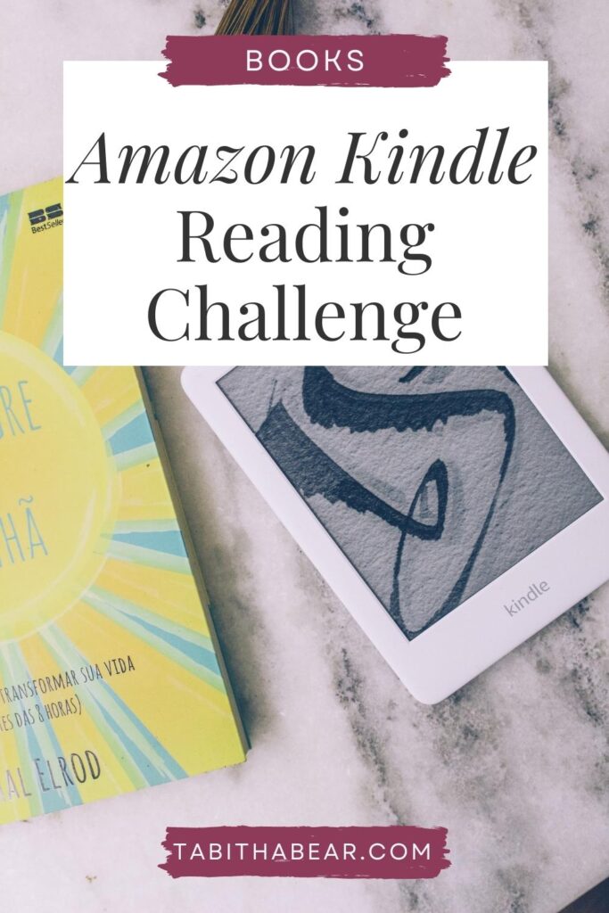 Closeup of a book and a Kindle. Text above reads: Amazon Kindle Reading Challenge.