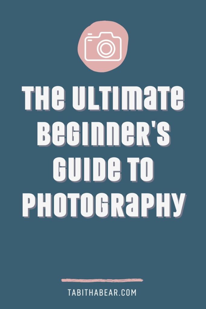 Graphic with a camera icon at the top. Text reads "The Ultimate Beginner's Guide to Photography."