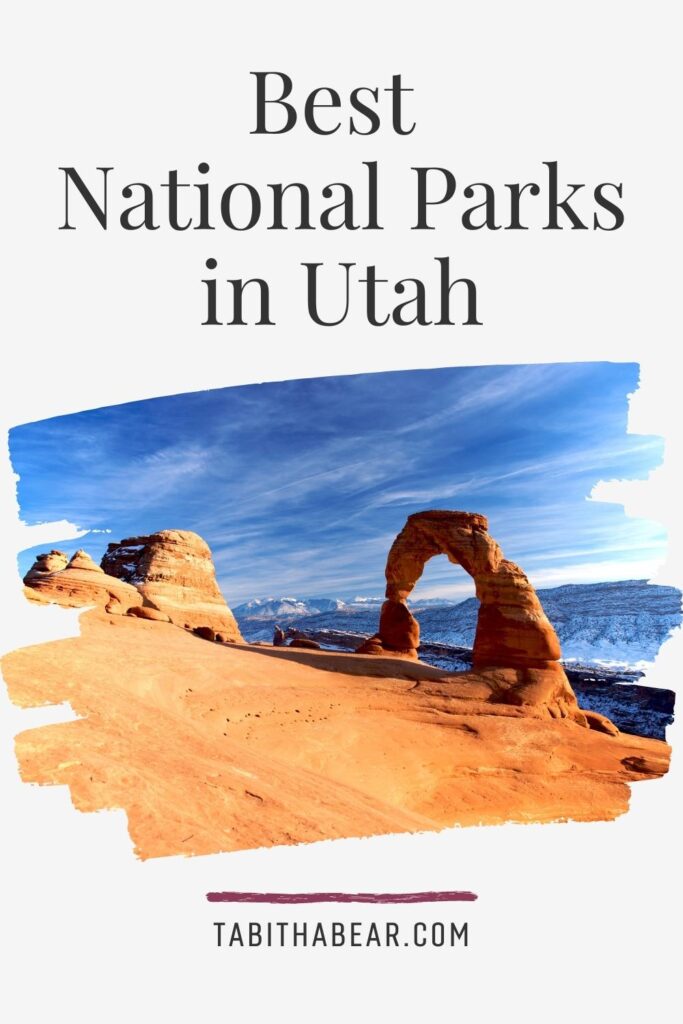 Photo of rock arches in Utah. Text above the photo reads "Best National Parks in Utah."