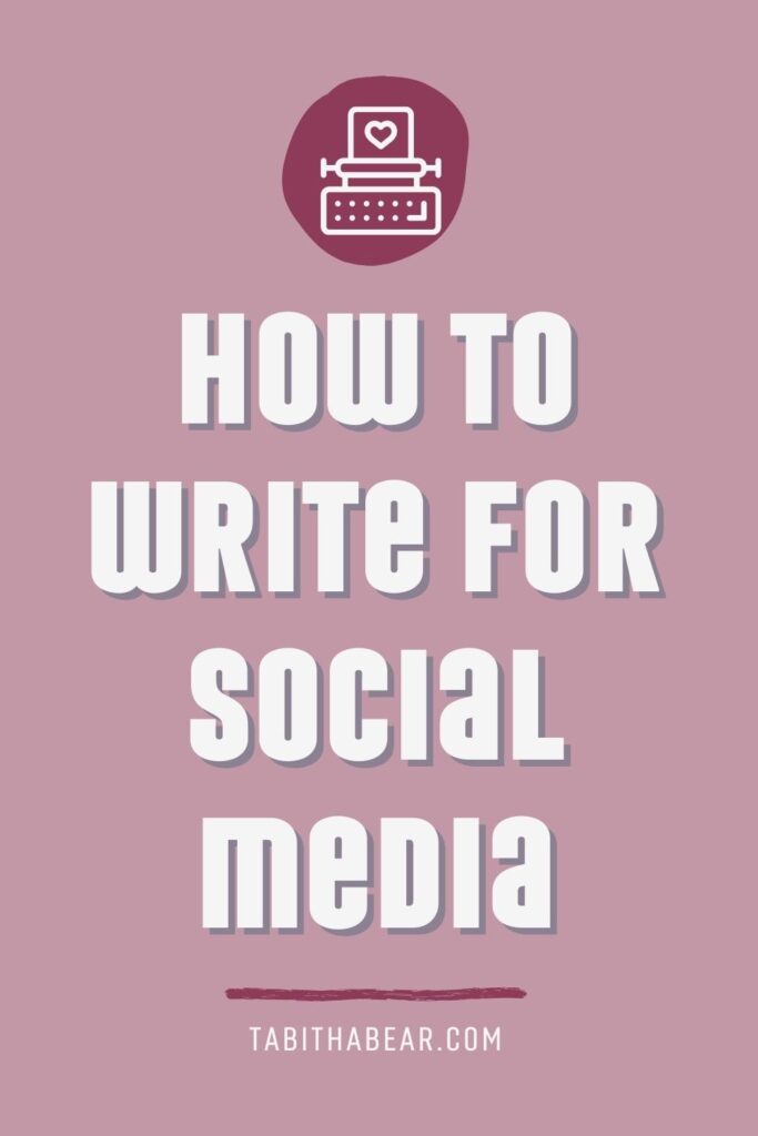 Graphic with a typewriter icon and text. Text reads: How to Write for Social Media.
