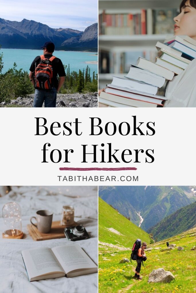 Grid with 4 photos, 2 of hikers, and 2 of books. Text in the middle reads "Best Book for Hikers."