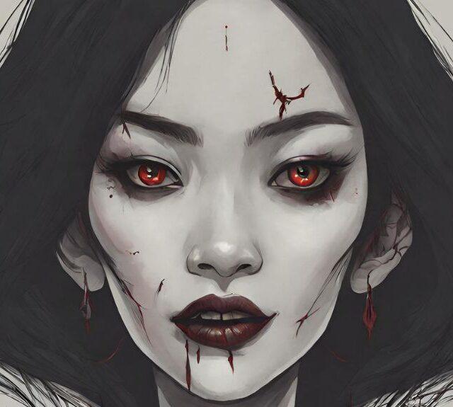 Pontianak. Female vampire with red eyes.