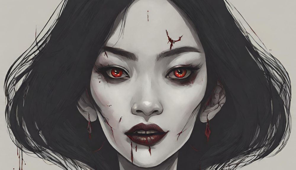 Pontianak. Female vampire with red eyes.