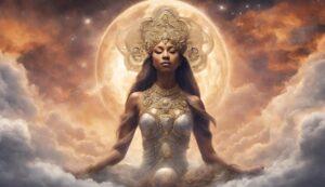 Goddess in the clouds over earth, creating it.