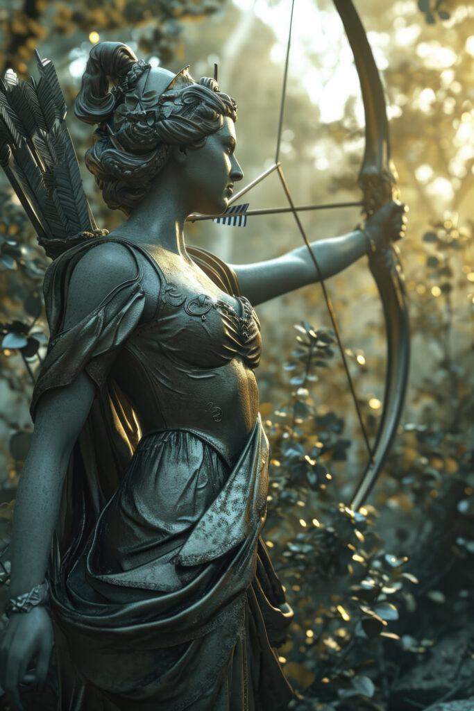 Artemis - Greek god in a half-body shot with a background reflecting their domain or personality Gen AI